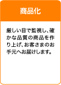 商品化 厳しい目で監視し、確かな品質の商品を作り上げ、お客さまのお手元へお届けします。